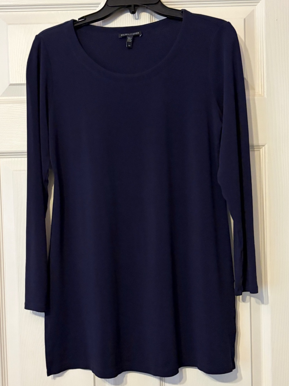 Eileen Fisher Silk dark navy blue long-sleeve scoop neck tunic top